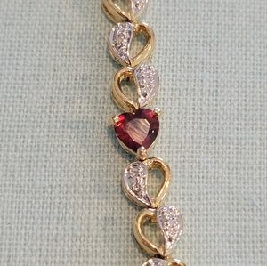 GOLD OVER STERLING SILVER 925 STAM,GARNET AND SMOLL DIMONDS, BRACELET 7.1/2"LONG